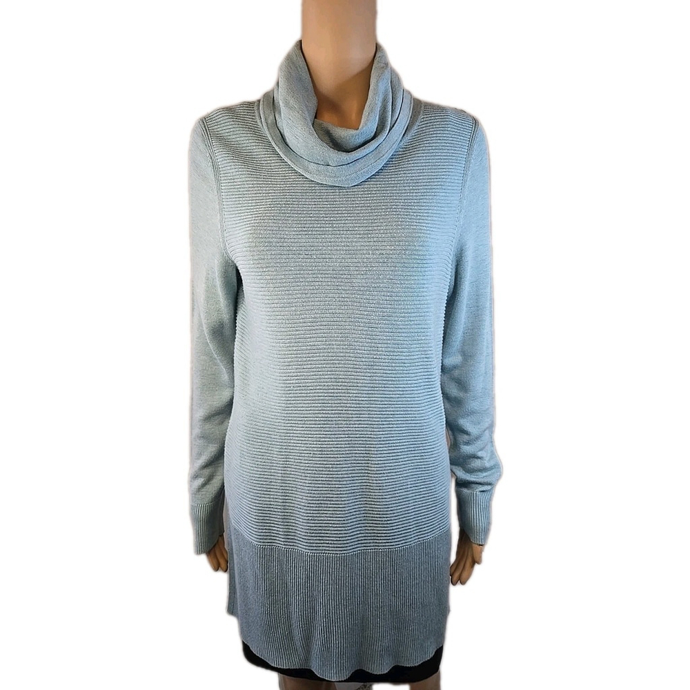 Adrienne Vittadini Women's Heather Blue Cowl Neck Tunic Sweater Size Medium